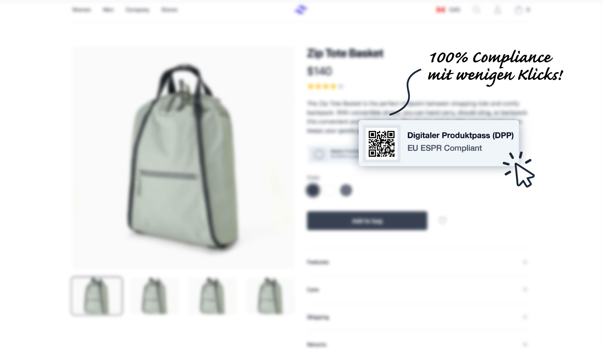 Shopify Produktseite mit DPP-Widget