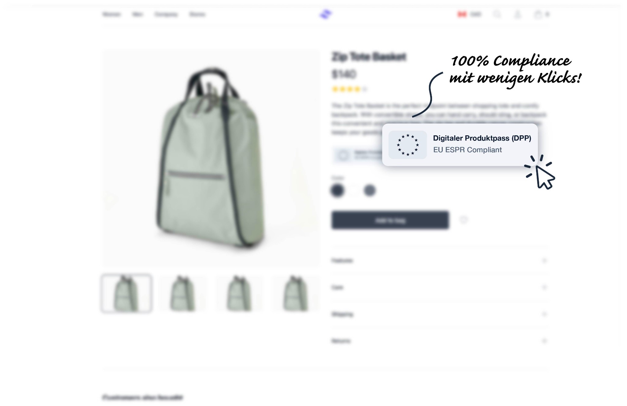 Shopify Produktseite mit DPP-Widget